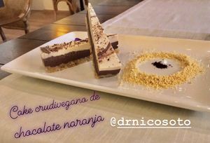 Raw vegan chocolate cake  at Level Veggie Bistro in Madrid