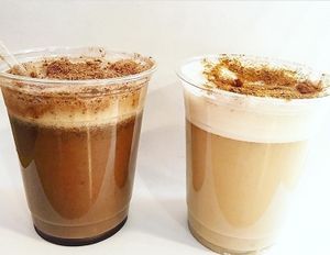 Vegan cold-brew with housemade raw organic almond milk flavored with organic powders like cacao or real vanilla and cinnamon  at The Juice Place in Charlottesville