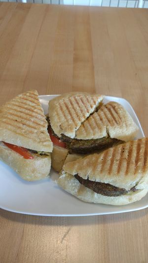 Two veggie paninis with sunflower cheese!  How's that for a hearty meal at The Juice Place in Charlottesville