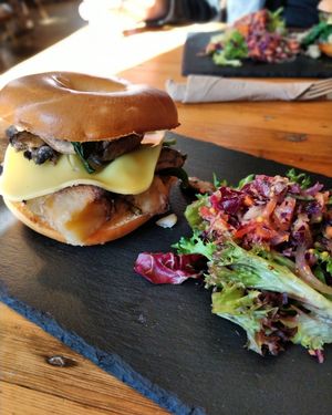 Breakfast bagel! at White's Bakehouse in Bridlington
