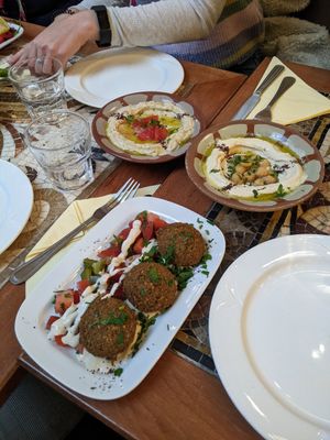 Falafel, Baba ganoush, and hummus at The Cedar Tree in Dublin