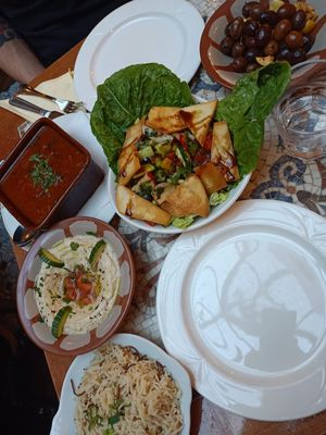 Fattoush, vegan main dish, olives and hummus 😋  at The Cedar Tree in Dublin
