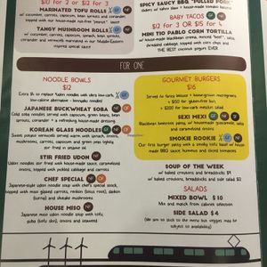 menu at Green Time in Auckland