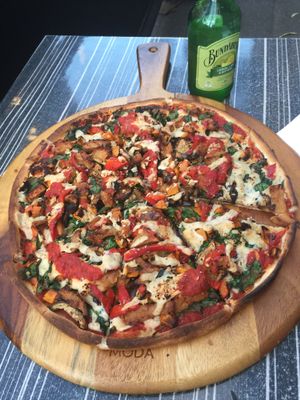 Veggie Delight with vegan cheese, ham and pepperoni  at Eat Pizza - Flinders St in Melbourne