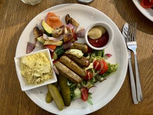 “My vegan feast”. 40 zł. Bread and hummus not pictured   at Mo-Ja Cafe in Krakow