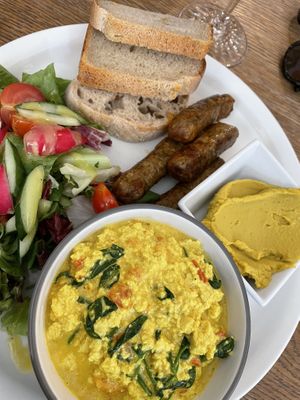 Tofu scramble with vegan sausage   at Mo-Ja Cafe in Krakow