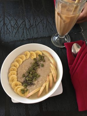 Vegan oatmeal & ice latte so amazing  at Capture Vietnam in Phong Nha