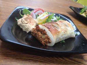 Soysage Roll, Hummus & Salad at Hail Seitan in Brighton