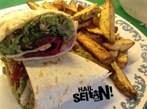 Beetbacon Wraps and Cajun Chips at Hail Seitan in Brighton
