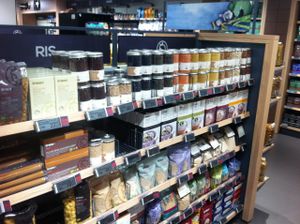 A wide selection of beans, lentils, grains at Irma in Copenhagen