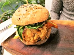 Cauliflower Burger at Vegan Inc - Miyana in Mexico City