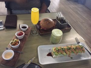 BBQ burger & Dragon Roll at Vegan Inc - Miyana in Mexico City