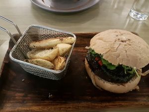 Portobello Burger at Vegan Inc - Miyana in Mexico City