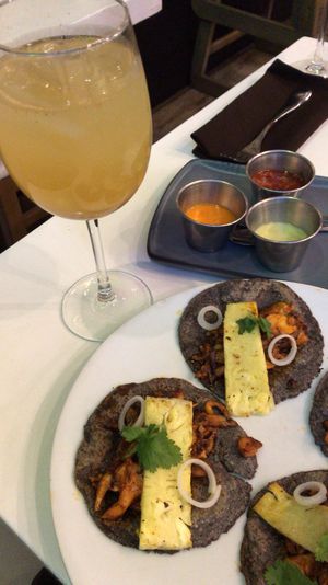Pastor tacos and ginger lemonade  at Vegan Inc - Miyana in Mexico City