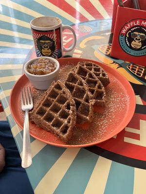 Vegan waffles with Apple compote  at Waffle Monkey in Tamarindo