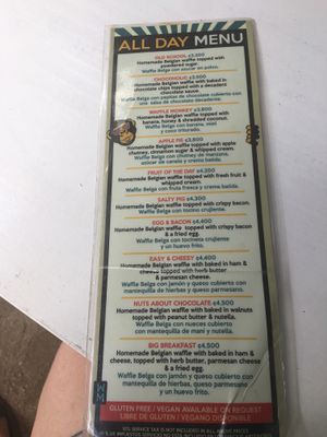 Waffle monkey menu  at Waffle Monkey in Tamarindo