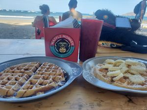 Vegan waffles on the beach!!! at Waffle Monkey in Tamarindo