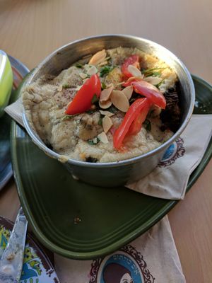 Portobello mushroom and lentil sinyeh  at Umm Kulthum in Haifa