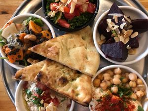 5 salads. Highly recommend.   at Umm Kulthum in Haifa