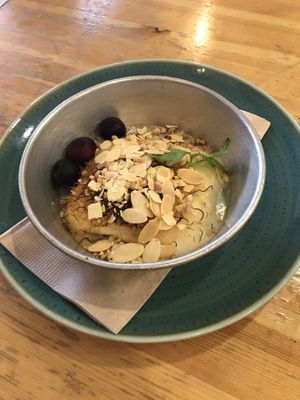 Vegan kunafa with cherries at Umm Kulthum in Haifa