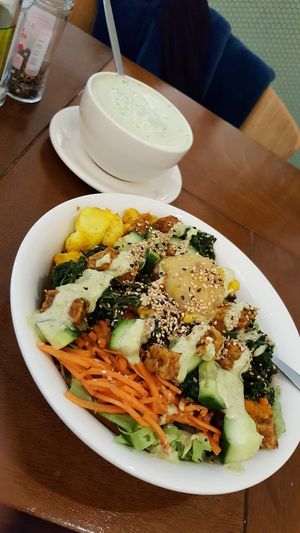 Indian Tempeh and Matcha Latte at SLA - Kerkplein in The Hague