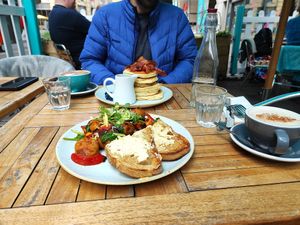 Foreground: Vegan hash. Background: Pancake regret! at The Pudding Pantry in Nottingham