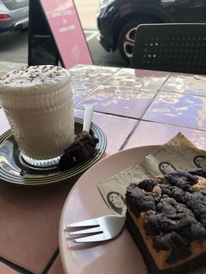 chai latte which came with cake!  at Vitality Kitchen in Tauranga