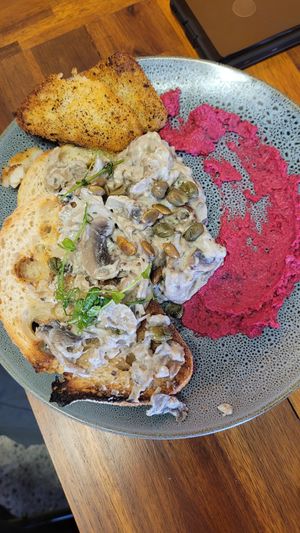 Creamy Mushroom on Toast with hashbrown at Vitality Kitchen in Tauranga