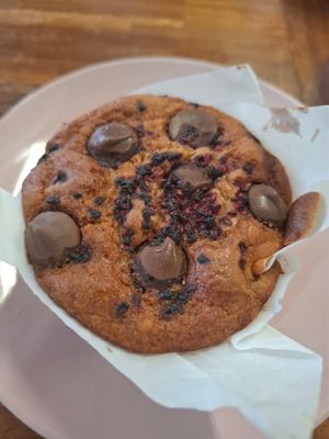 Raspberry and chocolate muffin at Vitality Kitchen in Tauranga