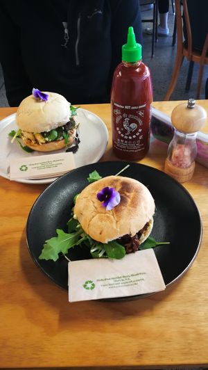 Tofu- and jackfruitburger  at Vitality Kitchen in Tauranga