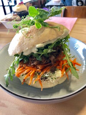 Jackfruit burger - so good! at Vitality Kitchen in Tauranga