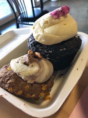 Choc chunk cupcake and salted caramel cookie   at Vitality Kitchen in Tauranga