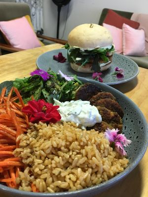 Mains - Bowl and burger at Vitality Kitchen in Tauranga