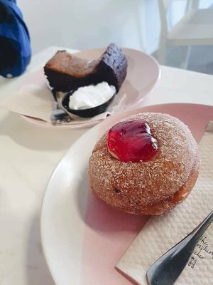 Raspberry custard donut and salted caramel brownie at Vitality Kitchen in Tauranga
