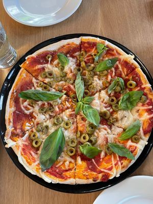 Margherita with extra green olives at Cocina Verde in Krakow