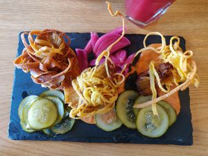 Oyster mushrooms with kataifi dough at Cocina Verde in Krakow