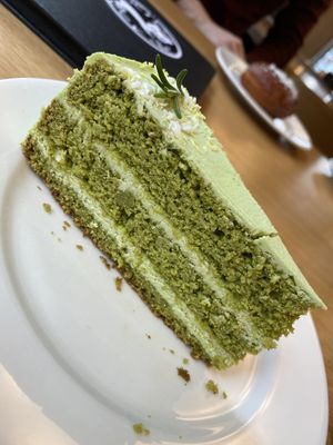 Matcha Tea cake at Cocina Verde in Krakow
