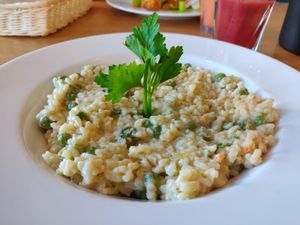 Risotto with asparagus, green peas and parsley at Cocina Verde in Krakow