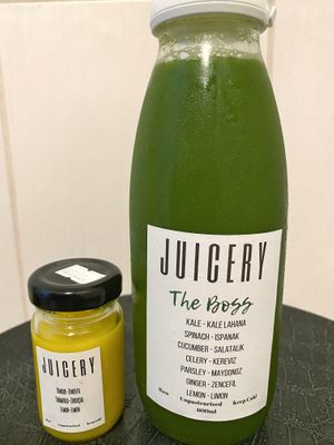 Green juice, ginger shot   at Juicery in Istanbul