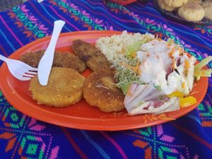 potato and mushroom cakes at Mazon Vegano in Tijuana