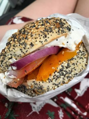 Vegan LOX bagel at 5 & Dime Bagel Co. in Melbourne