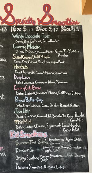 Just the specialty smoothie menu    at Auraganic in Chino