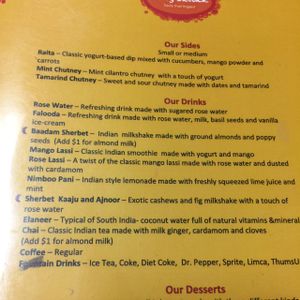 menu at Curry Sultan in Humble