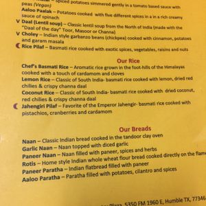 Menu at Curry Sultan in Humble