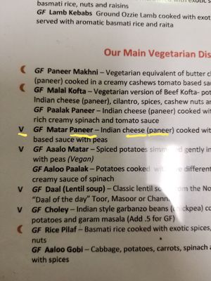 Non vegan item labelled as vegan at Curry Sultan in Humble