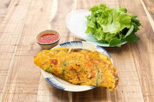 Banh Xeo Chay - Vegetarian Vietnamese Rice Pancake with Tofu, Soy Beans, Herbs, Rice Paper & Vegetarian Nuoc Mam Dip only VND70k. at Royal Sai Gon  in Ho Chi Minh City