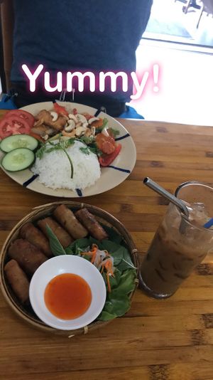 Tofu stir fry, veggie spring rolls & Vietnamese coffee at Royal Sai Gon  in Ho Chi Minh City