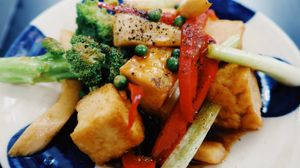 Sautéed veggies and tofu lunch set at 70k VND at Royal Sai Gon  in Ho Chi Minh City