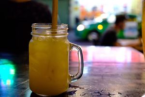Sugarcane freshly pressed and eco-friendly bamboo straw  at Royal Sai Gon  in Ho Chi Minh City