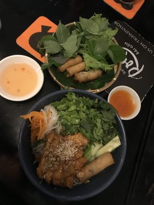 Veggie spring rolls with a tofu dish  at Royal Sai Gon  in Ho Chi Minh City